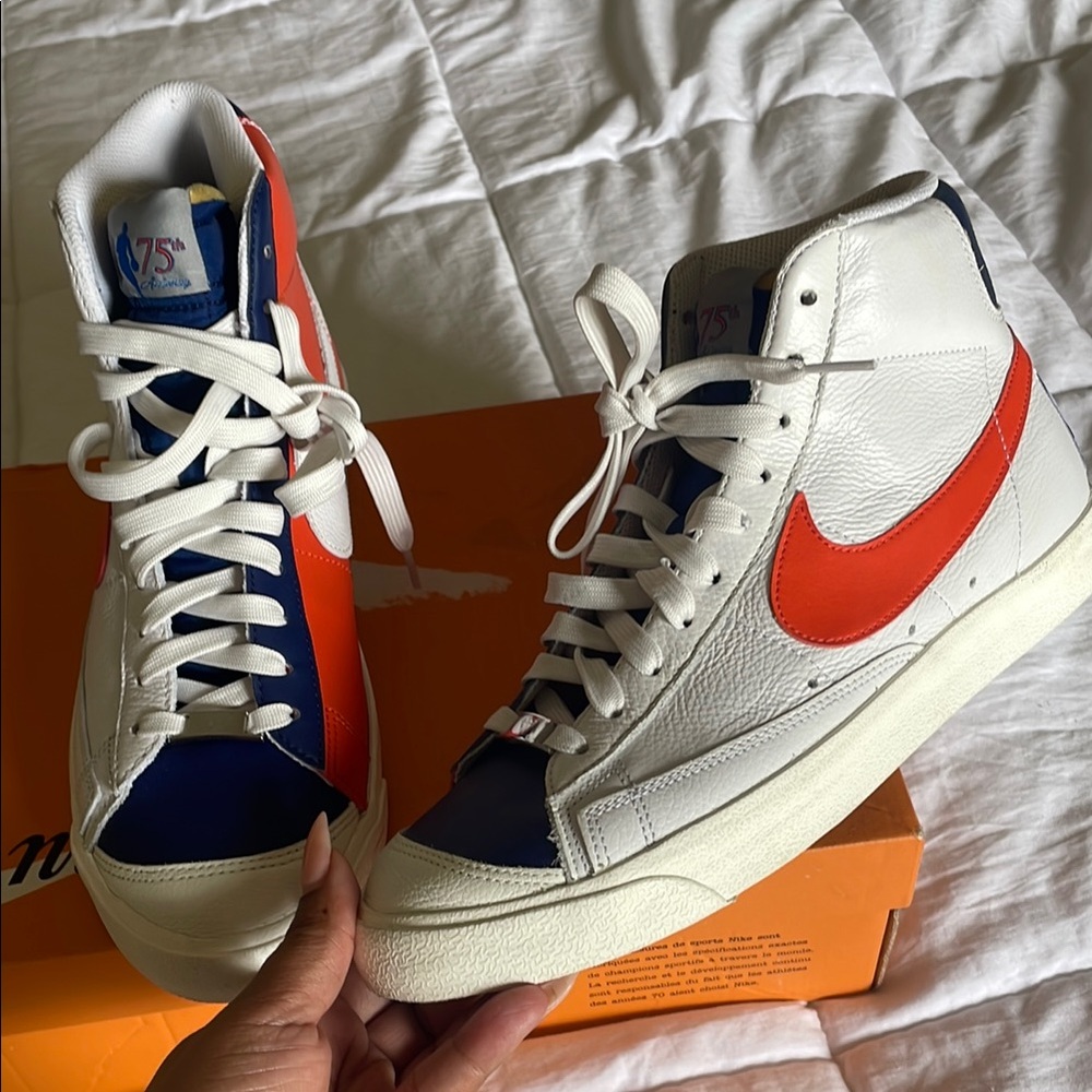 Nike Men's White and Orange-Red High-Top Sneakers
